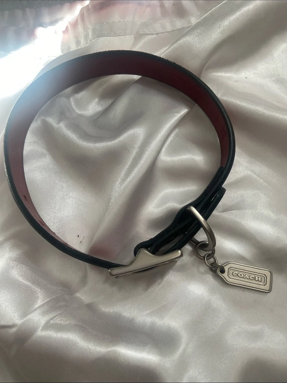 Coach Red Leather Dog Collar with Silver Buckle and Tag